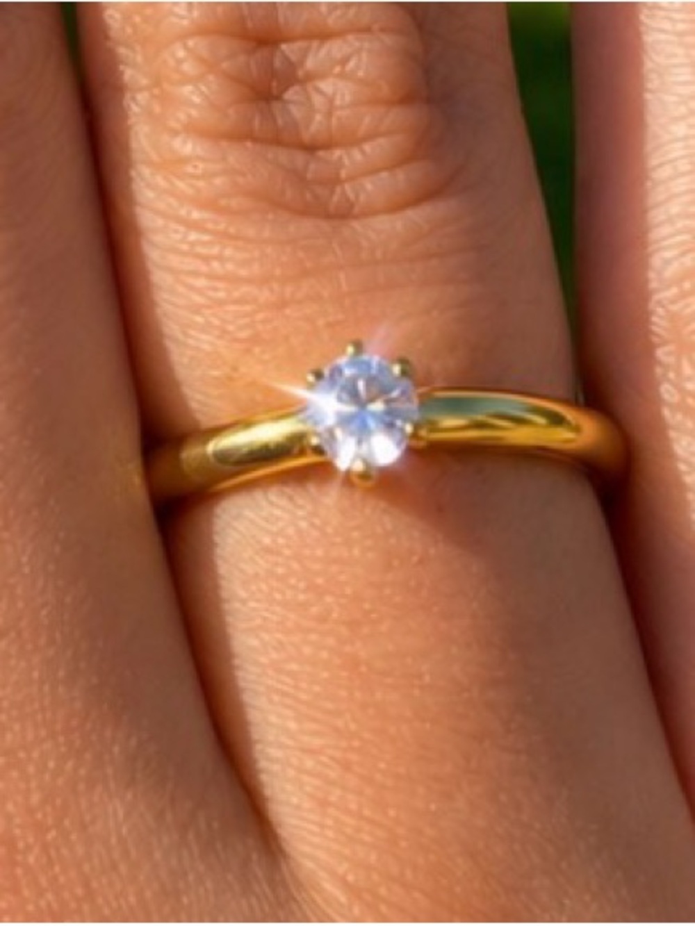 Classic Gold Solitaire Ring with Clear Stone - Women Jewelry